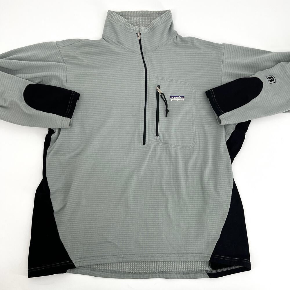 VTG Patagonia Unisex R1 Flash Waffle Fleece Pullover Gray Black Sz L Preowned
